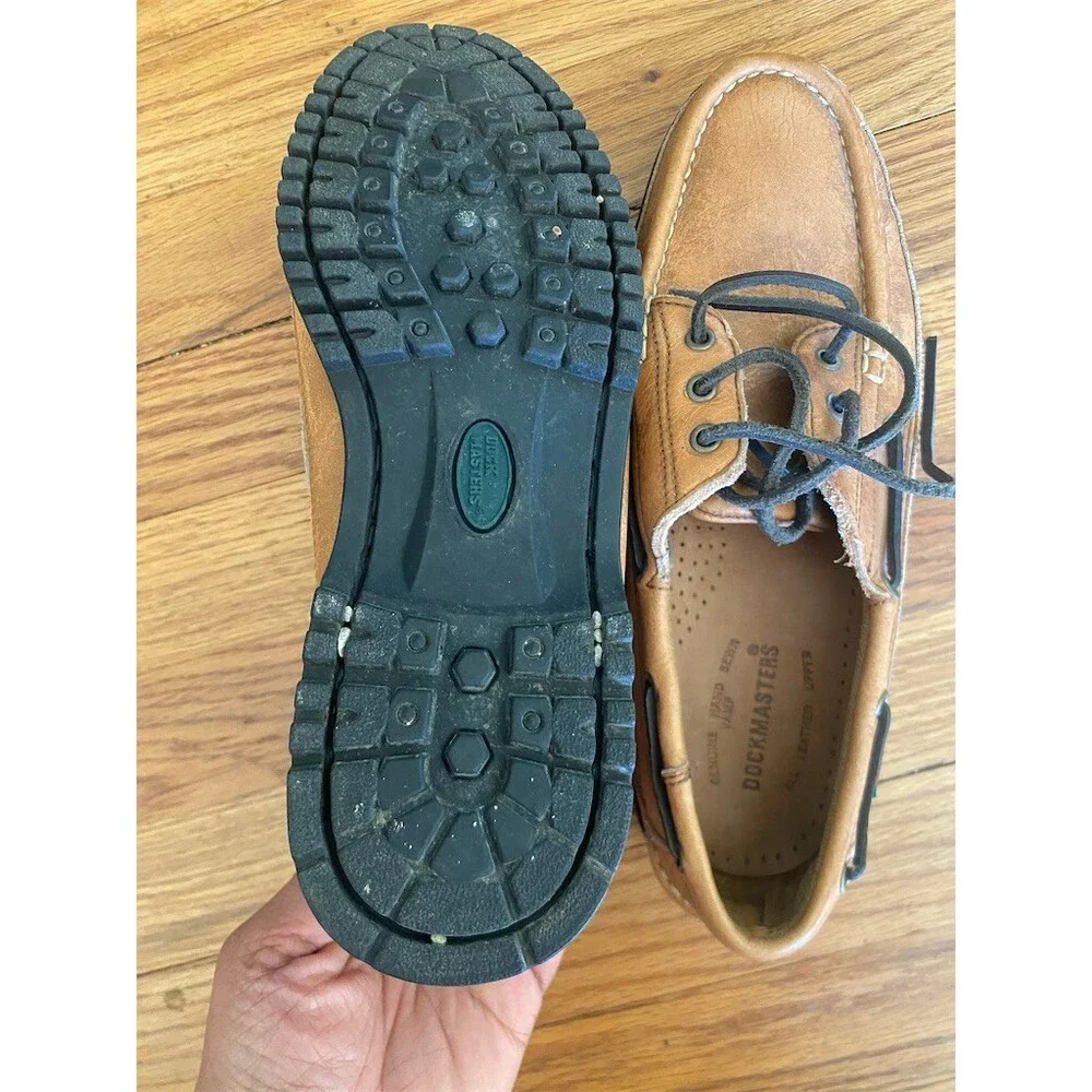 Dockmasters Men's Boat Shoes Brown Tan Lace Up Moc Toe Lug Sole Casual